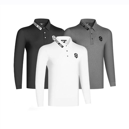 Men's Long Sleeve Golf Sports Shirt Pullover Lapel Versatile Sweater Shirt